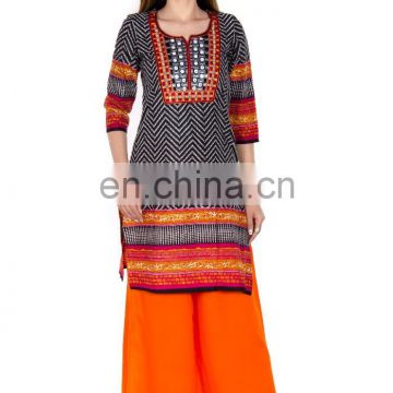 Attractive woman designer embroidered round neck kurta manufacturer india
