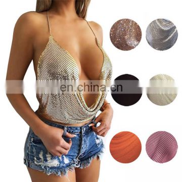 Fashion Womens  Backless Sexy Metal Necklaces Cropped Tank Tops