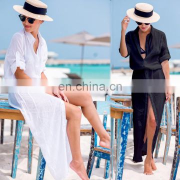 black white Summer Women Plus Size Beachwear Cover-ups White Cotton Tunic Beach Wrap Bath Dress Swim Suit Bikini Cover Up Woman