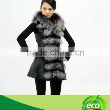 Custom Slim New Style Fashion Pretty Real Silver Fox Fur And Rabbit Skin Ladies Coat