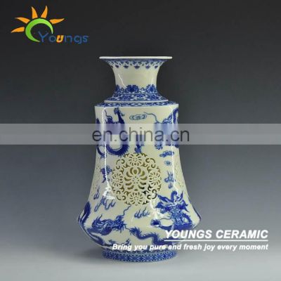 Antique arts Chinese handmade white ceramic vase hollow out vase