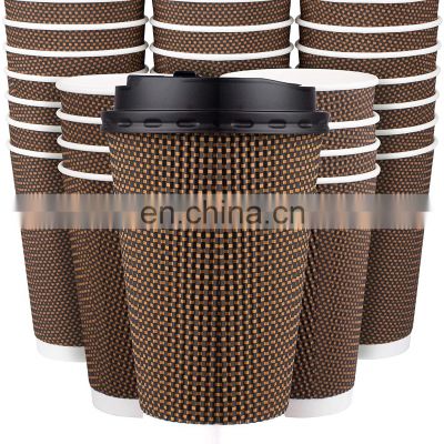 Disposable Coffee Cups with Lids 16 oz - 80 Pack Large Premium Insulated Disposable Paper Ripple Wall Cups for Hot Coffee to Go