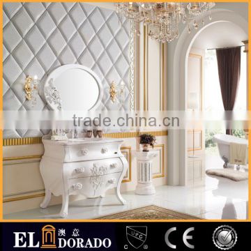 Marble top solid wood Euro style luxury bathroom vanities with Irregular Shape cabinets S-6939