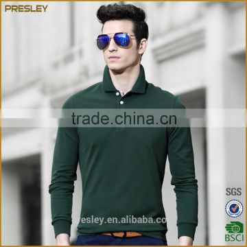 high quality green long sleeve men polo t-shirt with stand collar