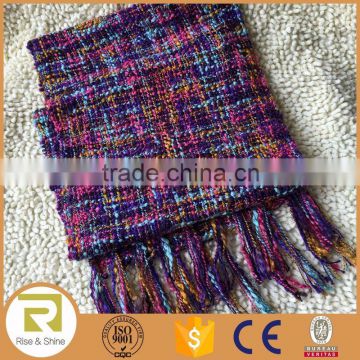 Wholesale 100% Acrylic slub yarn mixed colors fringed shawl scarf