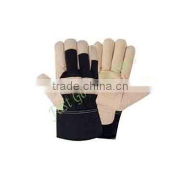 Work glove Black cow split leather back stripped cotton/ Patch palm working glove
