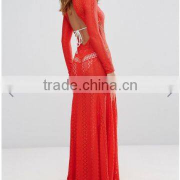 OEM Service Formal Dress Round Neck Sexy Back Open Tight Pencil Women's Lace Long Sleeve Evening Dress