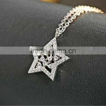 AAA cz pave setting necklace 925 silver star shaped pendant