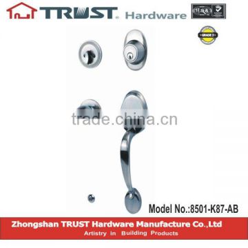 8501-K87-AB:TRUST Solid Brass Strong Handle Lockset with Brass cylinder