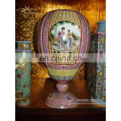 Chinese antique qing dynasty heavy famille rose ceramic vase for luxury collection
