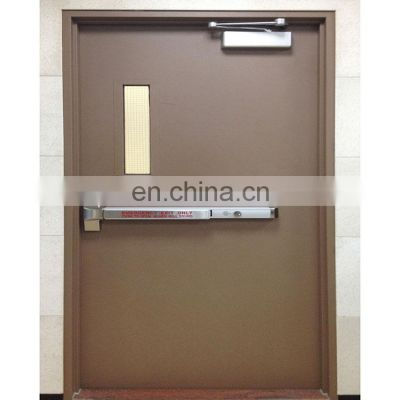 Steel fireproof door fire rated push glass door with panic bar for sale