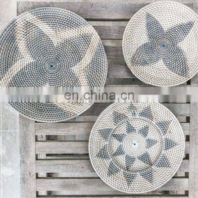 Decorative Woven Small White and Grey Rattan Wall Hanging Basket, Boho Wall Basket decoration Wholesale Vietnam Supplier