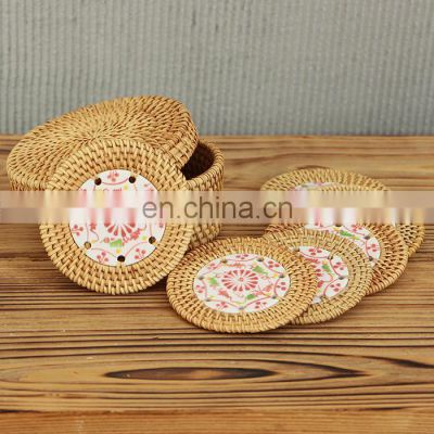 Hot Selling Rattan Coasters with holder Ceramic Pattern Centerpiece High Quality Wholesale in Bulk