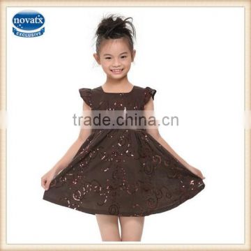 2-6Y (H3776) Coffee high quality ready to ship girls party dress nova kids princess child dresses