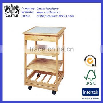 Original finished pine wood kitchen trolley/cart/island with mid shelves