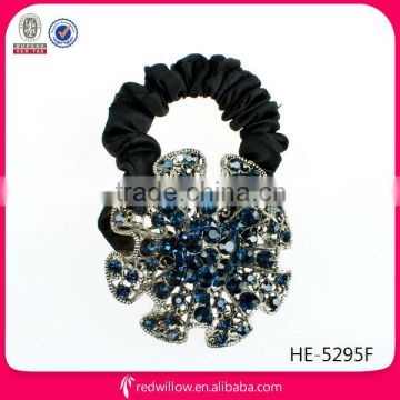 2014 fashionable blue crystal flower hair elastic bands