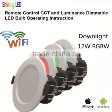 Red Green Blue White 12 Watt RGBW Wifi Intelligent Lamp for Home Lighting 12W LED Downlight with Dimmable