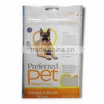 stand up pet food plastic bag with zipper