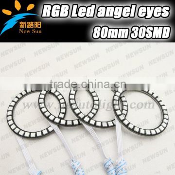 80mm Out Diameter with 30Leds 5050SMD LED RGB Car Angel Eyes Light Headlight with Halo Ring Remote Control