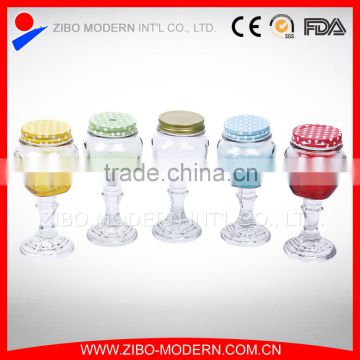 High Quality Colored Drinking Glass Jar Tall Cute Mason Jar Custom With Stem