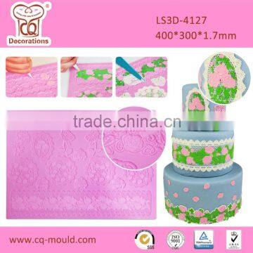 CQ- 3D Rose & Borders silicone lace mat fondant cake lace mat,icing lace mat