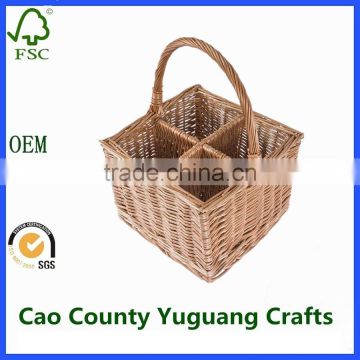 natural wicker wine bottle carrier woven willow carry crate with 4 compartments