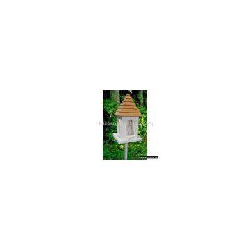 Sell Wooden Bird Feeder with Natural Wood Roof & Metal Pole