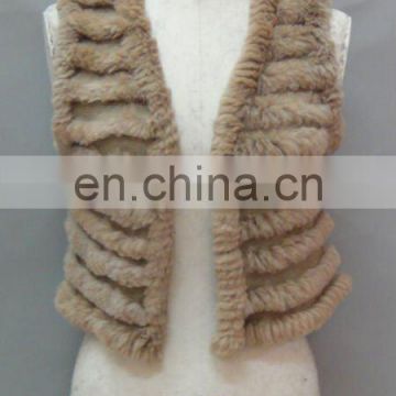 Women's Knitted Casual Vest With Real Rabbit Fur Trim (Style:#B168)