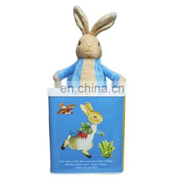 2017 custom jack in the box plush toy bunny music tin box