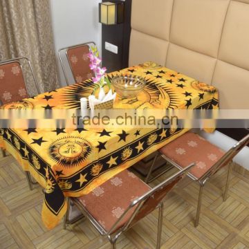 Indian Cotton Table Cloth Yellow Color Sun and Moon Printed Dinning Table Cloth Vintage Wall Hanging Throw Bed Sheet Cover TC50