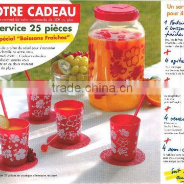 PET plastic sun tea jar BPA Free jar 25 pcs party drink set buffet juice dispenser with coasters, tumbers, ice cubes and stirs