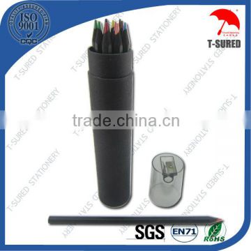 Black Wooden Color Pencil With Black Paper Tube And Sharpener