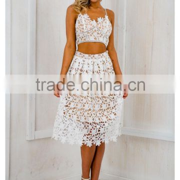 Women party wear lace bustier crop top and flower lace skirt two pieces