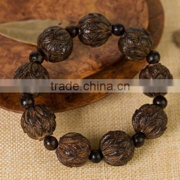 Nice Natural Blackwood Beads Wood Bracelet with Lotus Carve Pattern