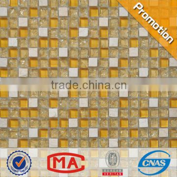 JY-Mx-GS02 Crystal marble mosaic crackle glass texture 300*300*8mm glass mix stone marble travertine mosaic