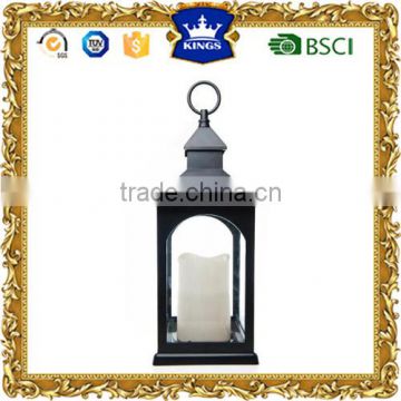 Black plastic and glass led candle lantern,flameless candle holder