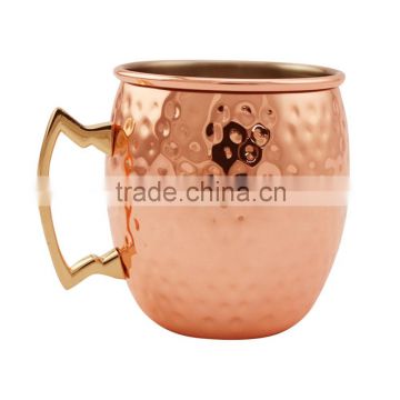 BPA FREE SOLID COPPER BARREL SHAPED HAMMERED MOSCOW MULE MUG WITH BRASS HANDLE, FDA APPROVED COPPER MUG