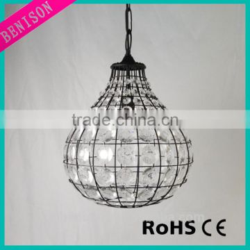 Oval Shape Crystal Hanging Ball Lamp Decorative With Black Metal Wire For Room Decoration
