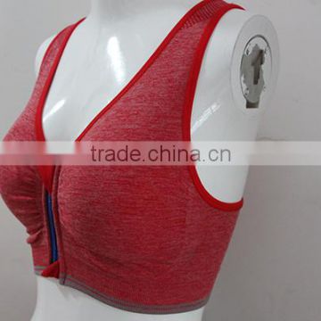 Women red sexy sports bra with zipper in front