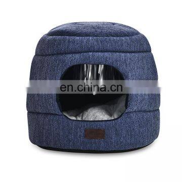 2 In 1House Design Warm Cat Comfortable Cave Bed Pet With Tassel