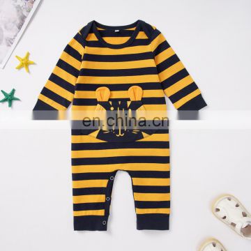 Yellow and black plaid pattern full sleeve cute animal pattern Jumpsuit baby boy Daily Wear romper wholesale