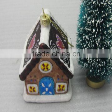 2016 wholesale glass christmas handpainted house for tree hanging decoration
