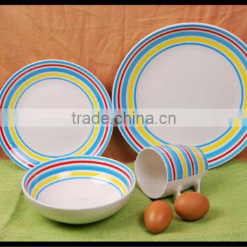 modern light color stripe stoneware tableware made in China 16pcs ceramic dinnerware handpainted stoneware dinner set
