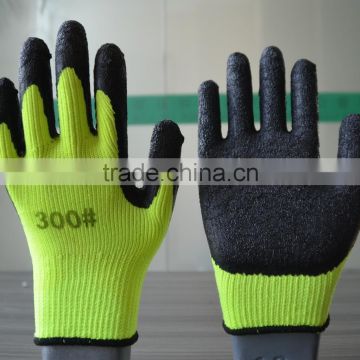 Green nylon liner and black latex coated palm for hand safety