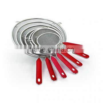 S65 red plastic handle+Zinc plated,frying skimmer 7 sizes floating oil skimmer