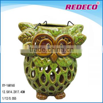 Ceramic garden owl shaped candle lantern