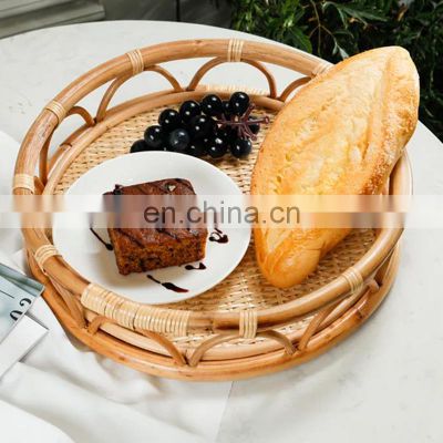 Hot Sale Natural Handwoven Basket for Breakfast, Round Boho Serving Tray for Table Wholesale