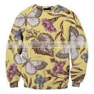 100% Polyester Pullover Crew Neck Sublimation Sweat Shirt with Butterfly & Leaves Print