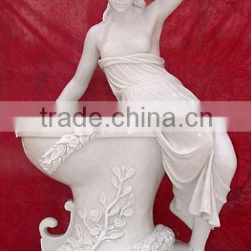 Marble Nude Woman Statue Sitting On Water Fountain Sculpture Carved For Home, Garden