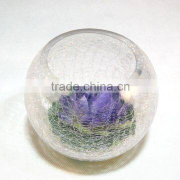 Clear Crackled Glass Ball Shape Flower Vase